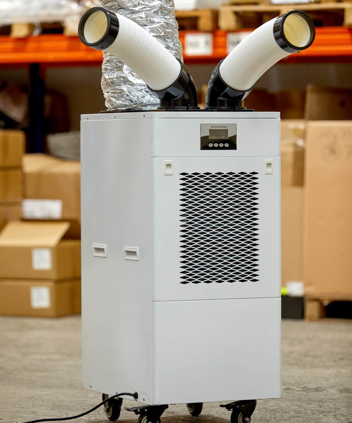 Industrial portable air conditioner in a warehouse