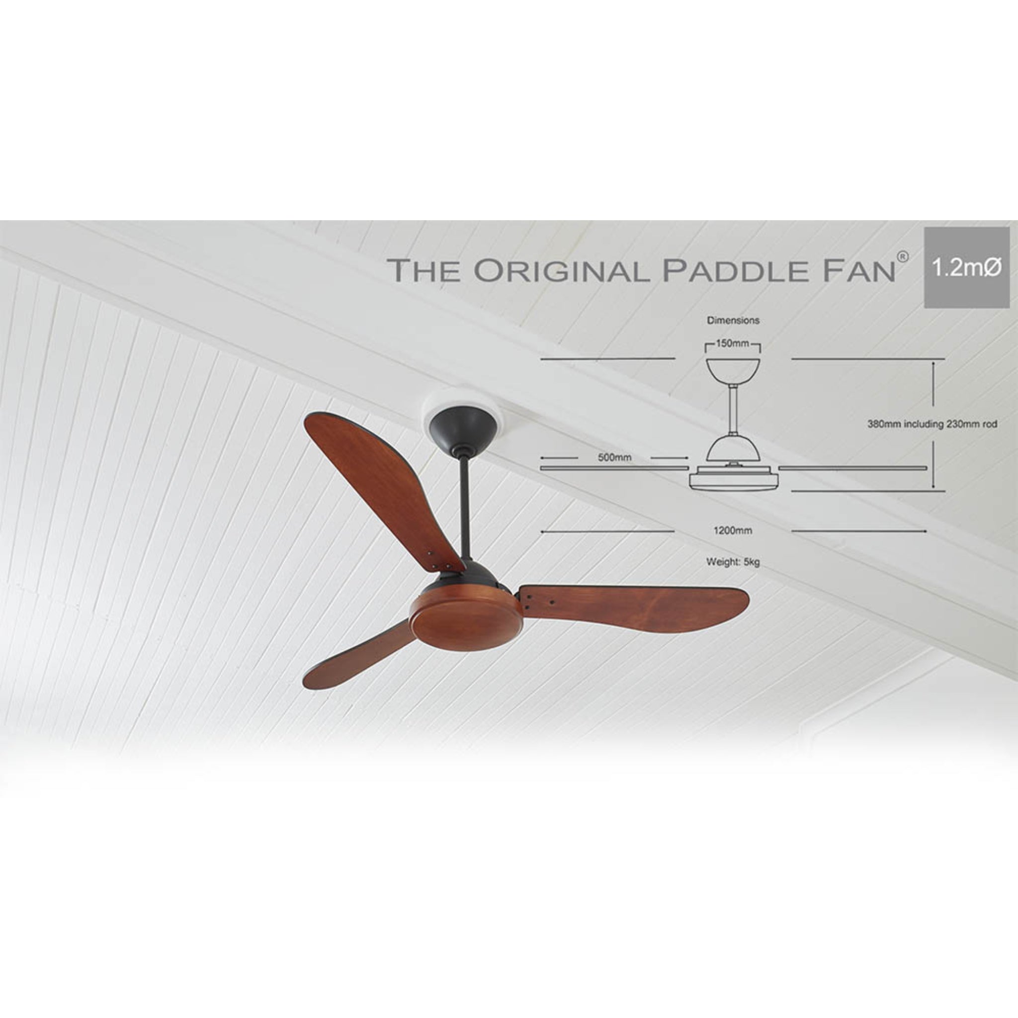 Original Paddle 120cm Handcrafted Hardwood Ceiling Fan