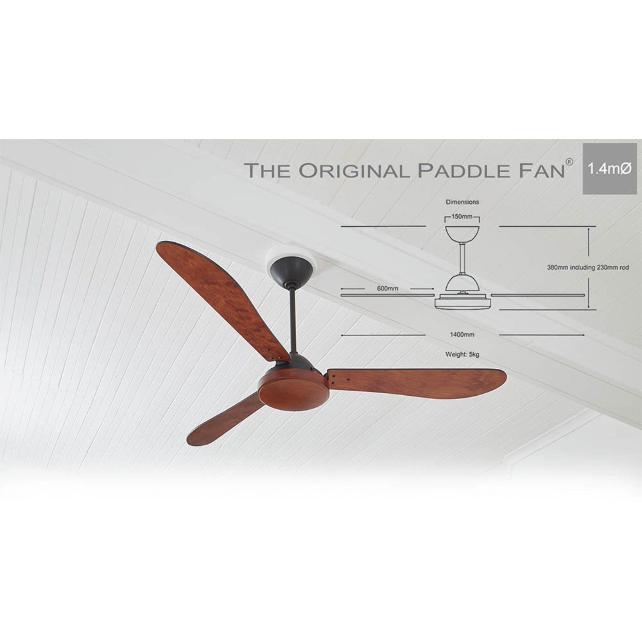 Original Paddle 140cm Handcrafted Hardwood Ceiling Fan