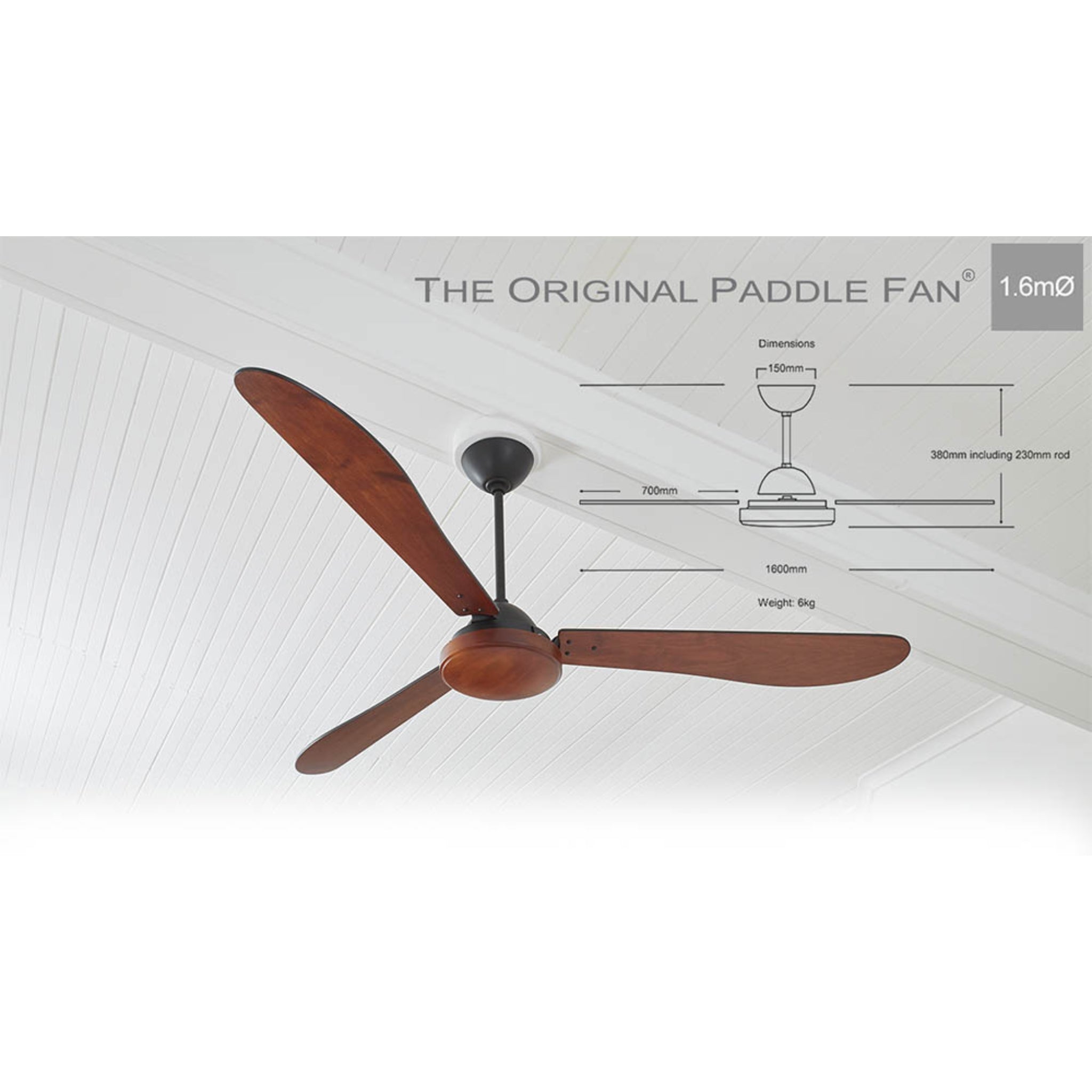 Original Paddle 160cm Handcrafted Hardwood Ceiling Fan